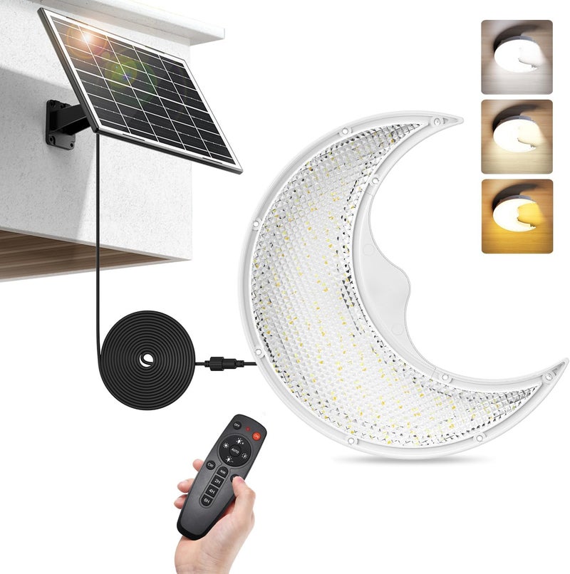 SunBonar Solar Moon Lights Indoor/Outdoor, Solar Shed Light with On/Off Switch & Remote & Timer, Daytime & Night Dimmable 3200K/4000K/6000K, Easy to Use Ceiling Lights for Patio Porch Balcony Garden - Image 1